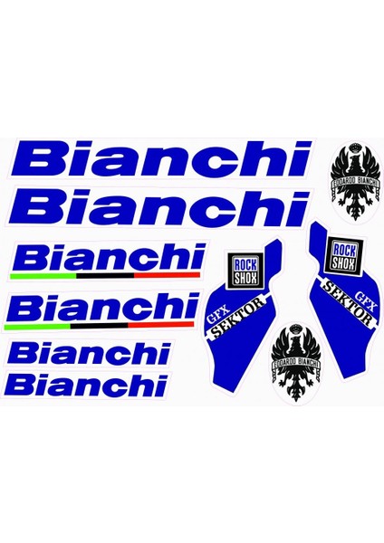 Bianchi Bisiklet Sticker Etiket Seti Mavi A4