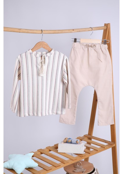 Babyhola Keten Gömlek Pantolon Kız Erkek Çocuk Takım 1751