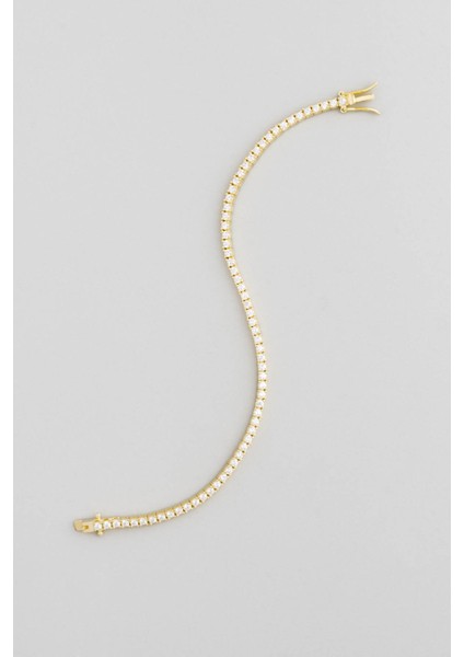 Beyaz Taşlı 18 Ayar Sarı Altın Kaplama Gümüş Su Yolu Bileklik