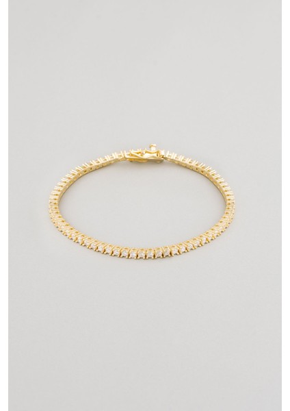 Beyaz Taşlı 18 Ayar Sarı Altın Kaplama Gümüş Su Yolu Bileklik fiyatları