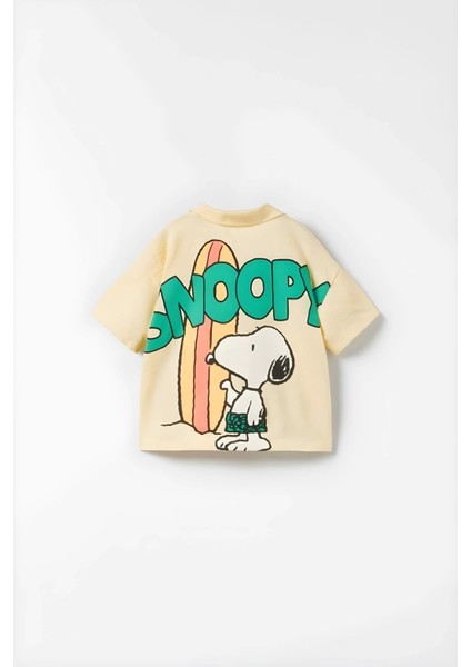 Bebek & Çocuk Snoopy Baskılı Pamuklu Polo Yaka T-Shirt ve Şort Alt Üst Takım