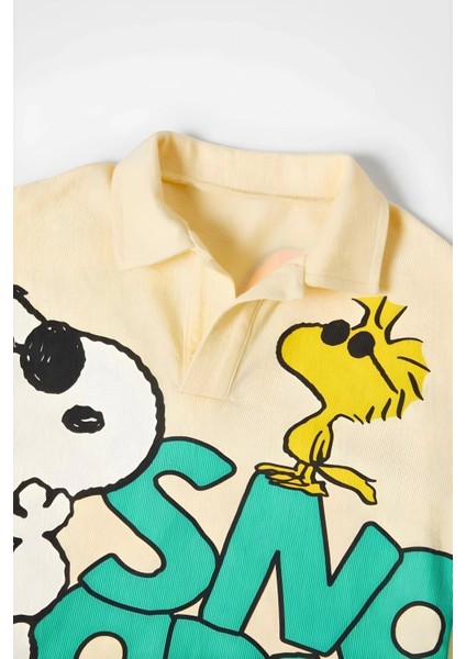 Bebek & Çocuk Snoopy Baskılı Pamuklu Polo Yaka T-Shirt ve Şort Alt Üst Takım