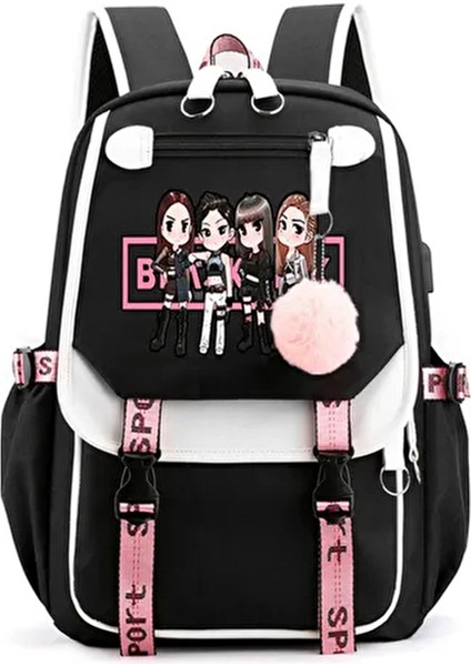 Venta Caliente Kore Juvenil Blackpink Temalı Sırt Çantası USB Bağlantı Noktası ile (Yurt Dışından)