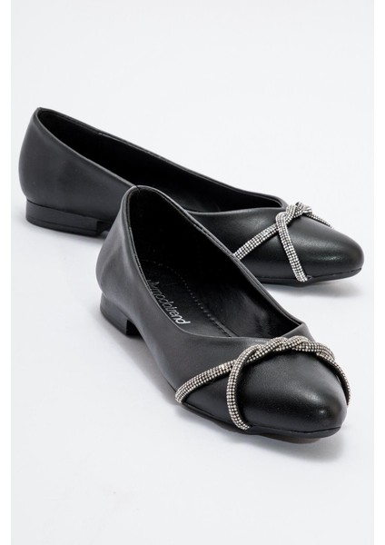 Kadın Taşlı Babet Siyah Cilt