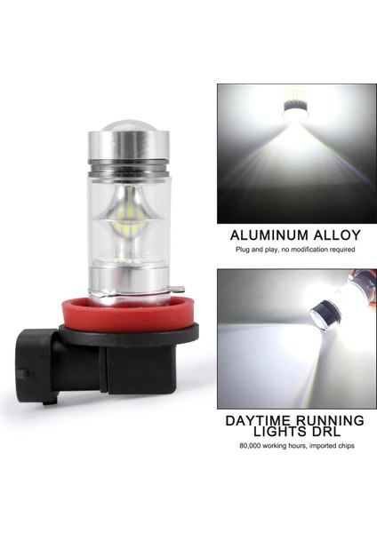 2x H8 H11 H16 6000K Beyaz 100W Yüksek Güçlü LED Sis Farı Sürüş Ampulü (Yurt Dışından)