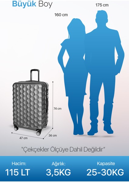 Petek Model Siyah Renk Büyük Boy Valiz Bavul