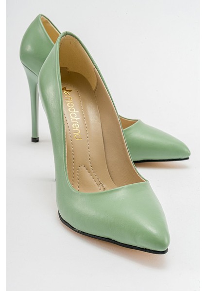Kadın Stiletto Yeşil Cilt