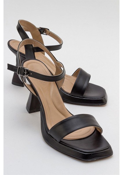 Tek Bantlı Platformlu Kadın Topuklu Sandalet Siyah Cilt