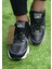 Beyaz-Siyah Kadın Sneaker Yumuşak Yüksek Taban Bağcıklı Spor Ayakkabı AY0004 2