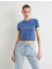 Crop Tişört Soluk Efektli Kısa Kollu Bisiklet Yaka Slim Fit Pamuklu 3