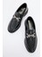 Kaydırmaz Kadın Taşlı Tokalı Loafer Ayakkabı SİYAH CİLT 10