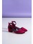 Bordo Renk, Kadife, Topuk Boyu 3.5 Cm, Bilekten Bağlı Kadın Topuklu Ayakkabı _ 34---43 Numara 4