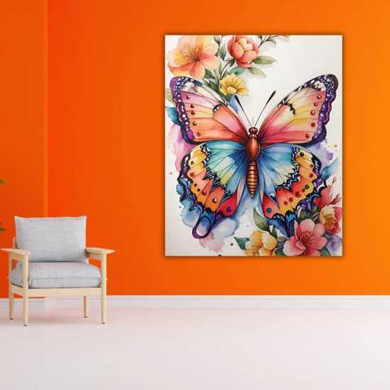 Lilyhobbyland Renkli Baskılı Sayılarla Boyama Hobi Seti Çerçeveli 60 x 75 cm Renkli Kelebek