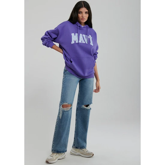 Mavi Logo Baskılı Kapüşonlu Mor Sweatshirt 1600361-70613