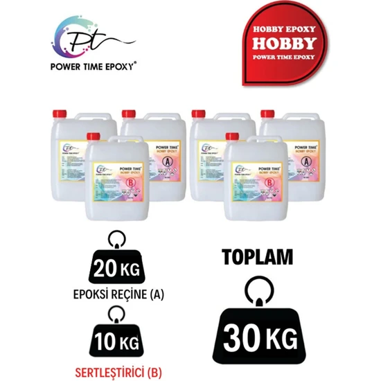 Power Time Epoxy 30 kg Power Time Epoxy Hobby Epoxy/ Şeffaf Epoksi Reçine Ince Döküm Hobi Epoksi