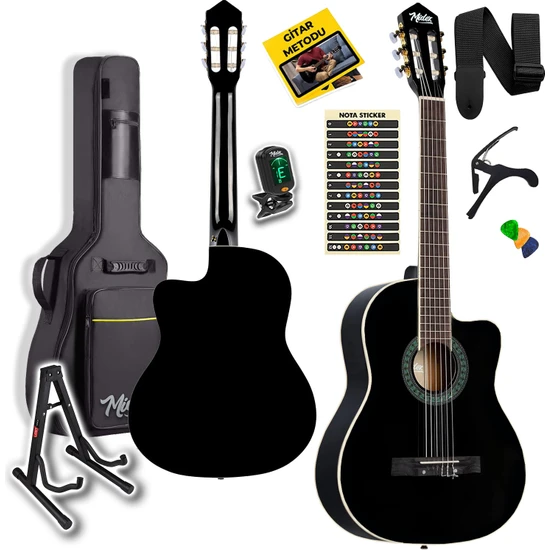Midex MGX-100BK-ST Üst Seviye Klasik Gitar 4/4 Sap Ayarlı (Çanta Stand Tuner Capo Askı Metod Pena)