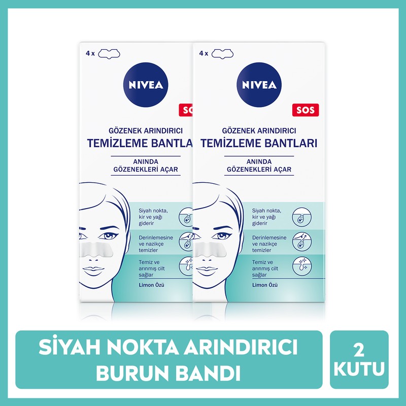 Nivea Siyah Nokta ve T-Bölgesi Temizleyici Burun Bandı, Gözenek Arındırıcı X2 Kutu