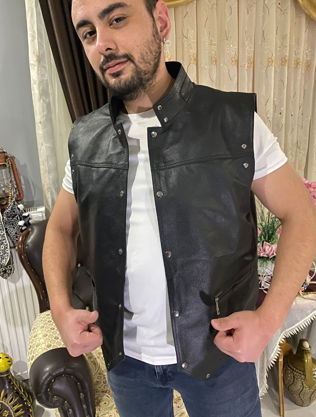 ArdaStilDeri Gerçek Deri Yelek Erkekler İçin Modern Siyah Stil görsel 5