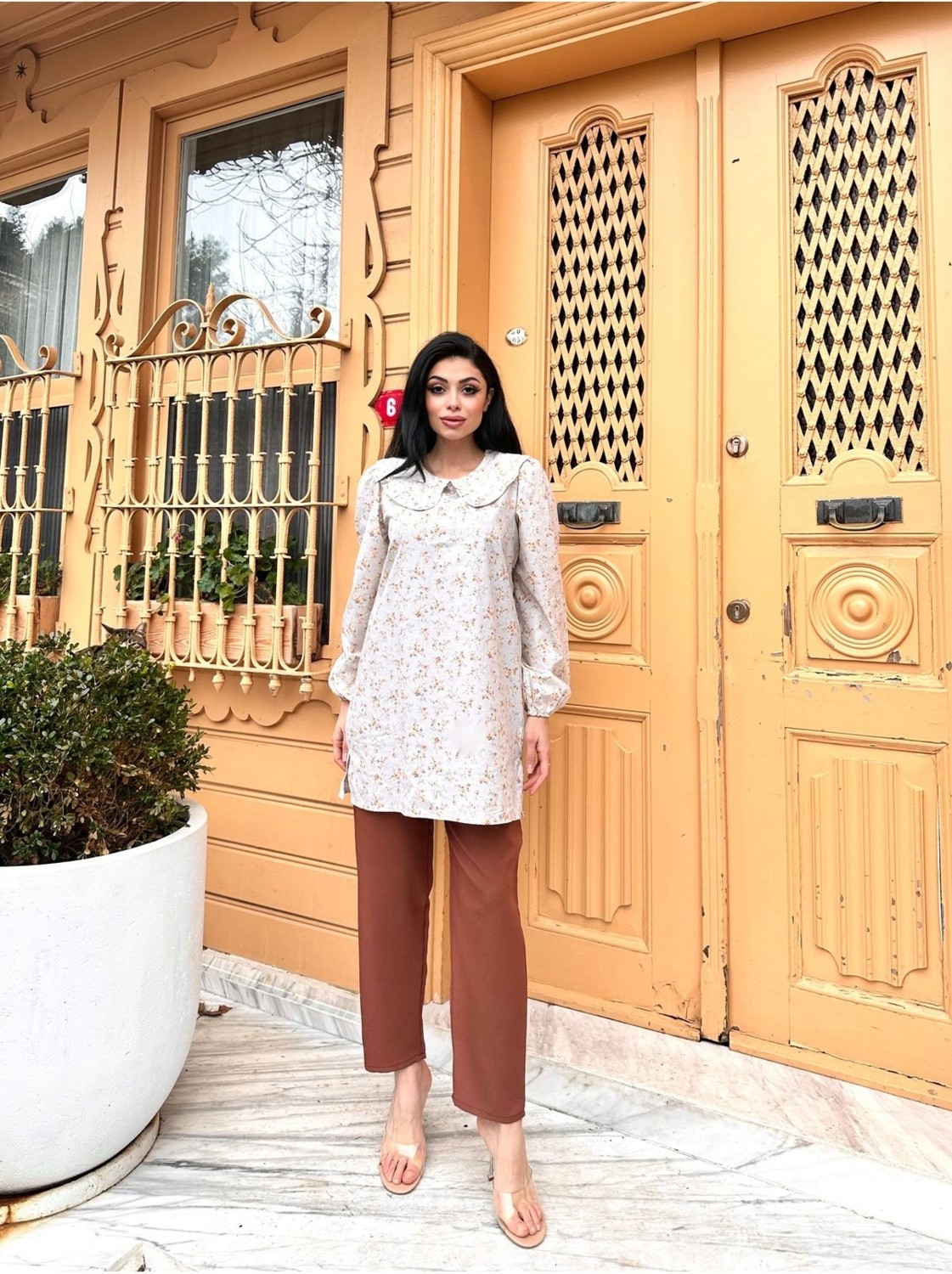 Küçüğüm Butik Çiçekli Poplin Bebe Yaka Uzun Tunik görsel 4