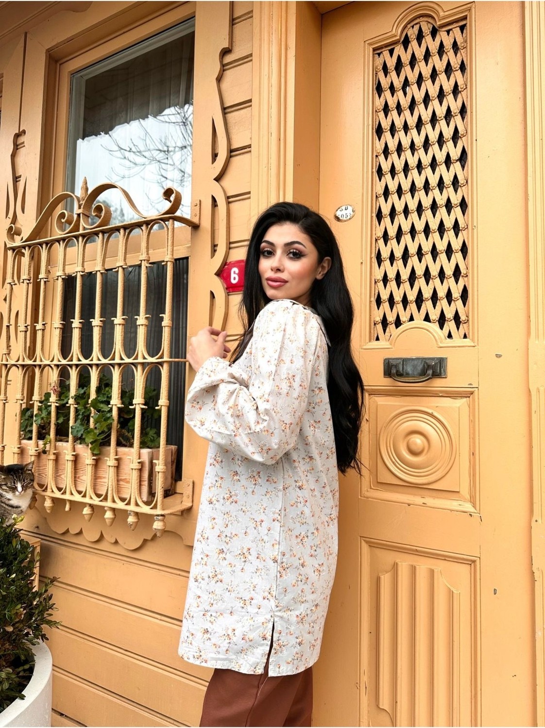 Küçüğüm Butik Çiçekli Poplin Bebe Yaka Uzun Tunik görsel 2