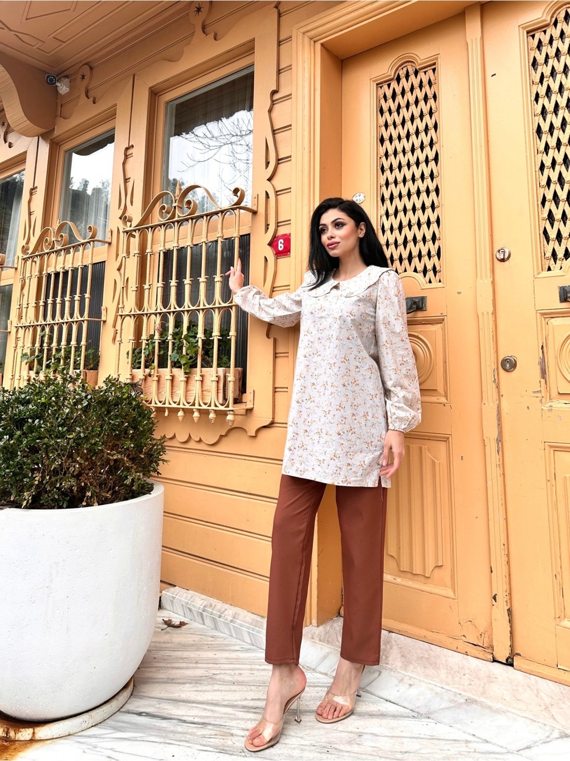 Küçüğüm Butik Çiçekli Poplin Bebe Yaka Uzun Tunik görsel 3