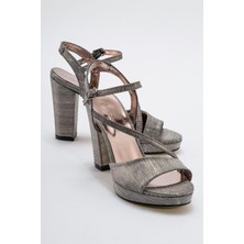 Ccway Kadın Simli Topuklu Ayakkabı Platin