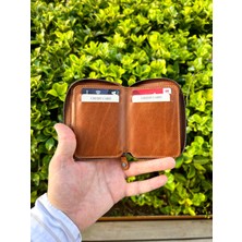 convolantis Unisex  Deri Fermuarlı Cüzdan – Küçük Boy Mini Deri Cüzdan Kadın/erkek - Taba
