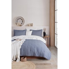 İyi Geceler İstanbul Soft Dreams Indigo Çift Kişilik %100 Pamuk Natural Yatak Örtü Seti
