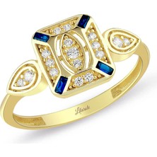 Lilarote Safirli Kare Taşlı Altın Yüzük