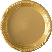Kikajoy Kullan At Renkli Altın Renk Parti Davet Plastik Yuvarlak Tabak - 22 Cm. - 24 Adetlik 5 Paket