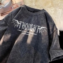 Touz Moda Yıkamalı Streetwear Rose Baskılı Oversize Vintage T-Shirt