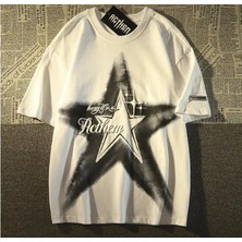 Touz Moda Y2K Star Baskılı Beyaz  Oversize T-Shirt