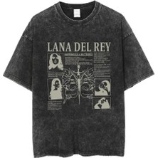 Touz Moda Kadın Yıkamalı Streetwear Lana Del Rey Baskılı Kısa Kol Oversize T-Shirt