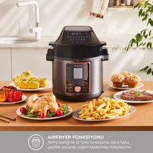 Karaca Cooker 2in1 6l Çok Amaçlı Basınçlı Pişirici Akıllı Elektrikli Düdüklü Tencere ve Airfryer Silver