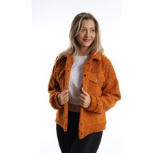 Polo State Kadın Çıt Çıt Kapamalı Kıvırcık Peluş Ceket  Tarçın