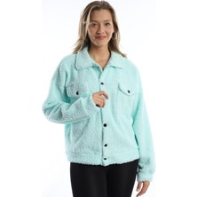 Polo State Kadın Çıt Çıt Kapamalı Kıvırcık Peluş Ceket  Mint