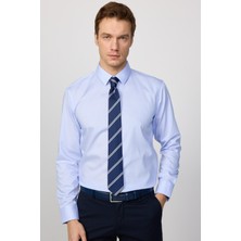 Tudors Slim Fit Mavi Non-Iron %100 Pamuk Doğa Dostu Ekoteks Belgeli Ütü Gerektirmez Gömlek