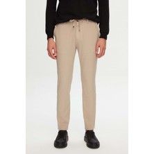 D'S Damat Slim Fit Bej Beli Lastikli Bağcıklı Fermuarlı Likralı Rahat Jogger Pantolon 2HC03ORTJGR01