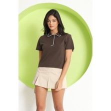 Polo State Kadın Polo Yaka T-Shirt Kahverengi