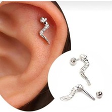 Mazen Paslanmaz Kararmaz Cerrahi Çelik Yılan Tragus, Kıkırdak, Helix 8mm Piercing (Iki Taraflı Açılabilir) Gümüş Renk Tek Ebat Beden