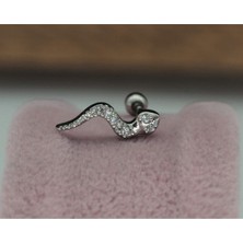 Mazen Paslanmaz Kararmaz Cerrahi Çelik Yılan Tragus, Kıkırdak, Helix 8mm Piercing (Iki Taraflı Açılabilir) Gümüş Renk Tek Ebat Beden