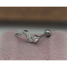 Mazen Paslanmaz Kararmaz Cerrahi Çelik Yılan Tragus, Kıkırdak, Helix 8mm Piercing (Iki Taraflı Açılabilir) Gümüş Renk Tek Ebat Beden