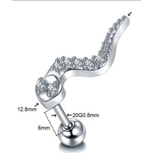 Mazen Paslanmaz Kararmaz Cerrahi Çelik Yılan Tragus, Kıkırdak, Helix 8mm Piercing (Iki Taraflı Açılabilir) Gümüş Renk Tek Ebat Beden