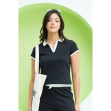 Polo State Kadın Polo Yaka T-Shirt Siyah