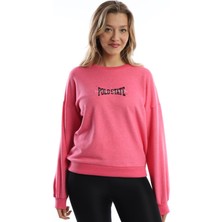 Kadın Ön Arka Polo State Baskılı 3 İplik Sweat Rose