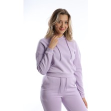 Polo State Kadın Kapüşonlu 3 İplik Şardonlu Sweat Lila