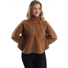Polo State Kadın Kapüşonlu Peluş Sweat Tütün