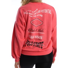 Kadın Ön Arka Polo State Baskılı 3 İplik Sweat  Fuşya