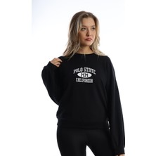 Kadın Polo State Baskılı 3 İplik Sweat Siyah