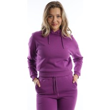 Polo State Kadın Kapüşonlu 3 İplik Şardonlu Sweat Mor